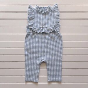 JANIE & JACK EUC Gingham High Neck Ruffle Structured Jumpsuit